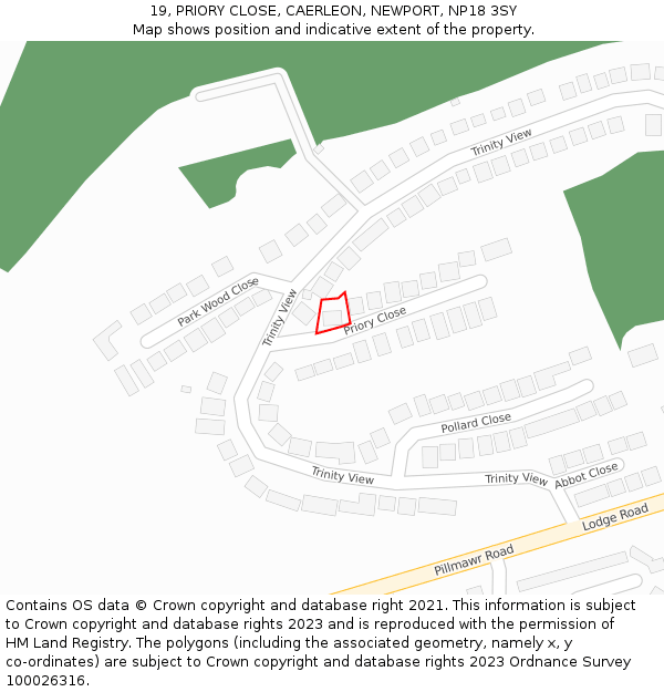 19, PRIORY CLOSE, CAERLEON, NEWPORT, NP18 3SY: Location map and indicative extent of plot