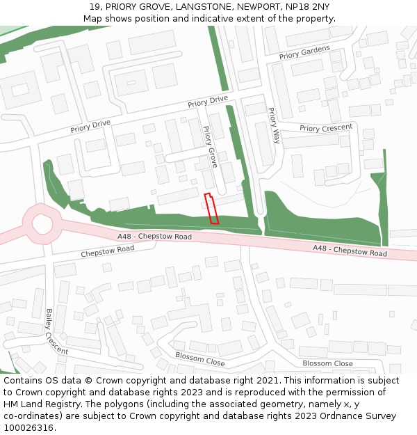 19, PRIORY GROVE, LANGSTONE, NEWPORT, NP18 2NY: Location map and indicative extent of plot