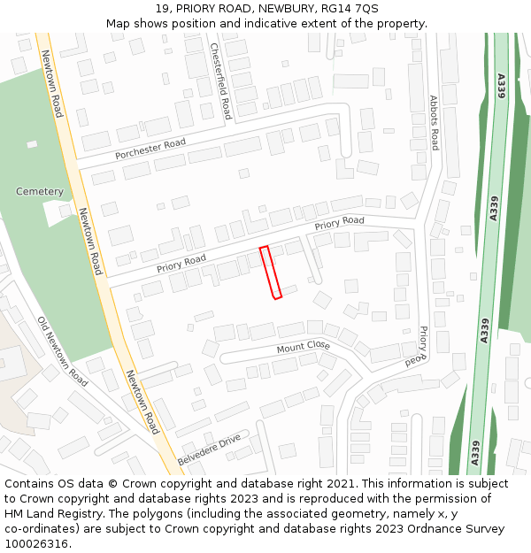 19, PRIORY ROAD, NEWBURY, RG14 7QS: Location map and indicative extent of plot