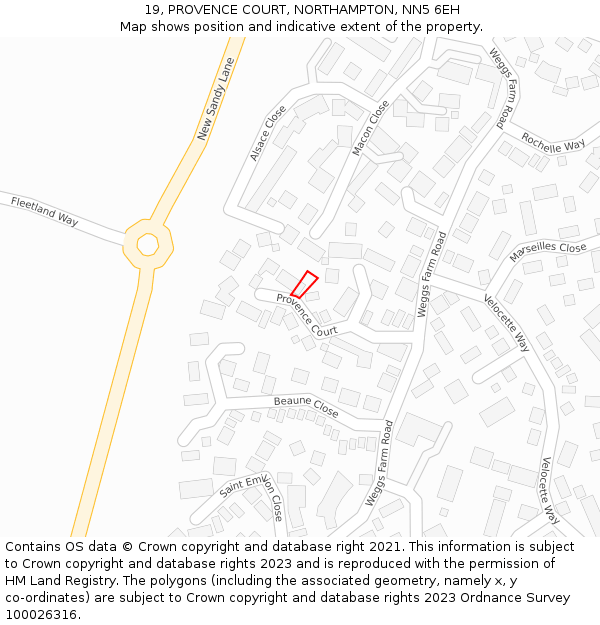 19, PROVENCE COURT, NORTHAMPTON, NN5 6EH: Location map and indicative extent of plot