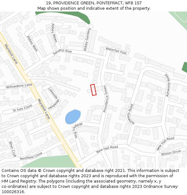 19, PROVIDENCE GREEN, PONTEFRACT, WF8 1ST: Location map and indicative extent of plot