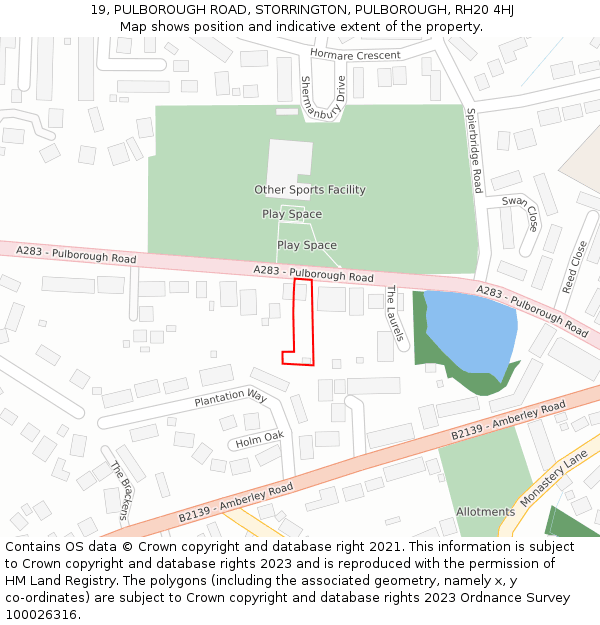 19, PULBOROUGH ROAD, STORRINGTON, PULBOROUGH, RH20 4HJ: Location map and indicative extent of plot