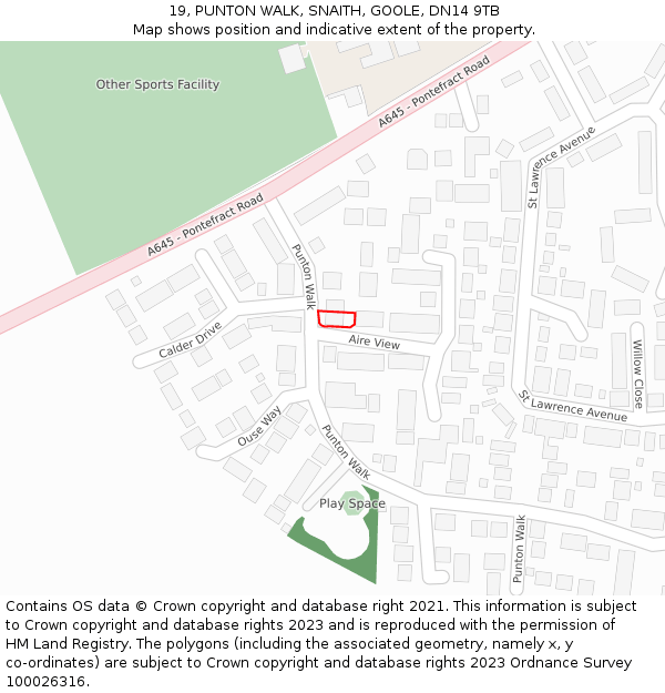 19, PUNTON WALK, SNAITH, GOOLE, DN14 9TB: Location map and indicative extent of plot