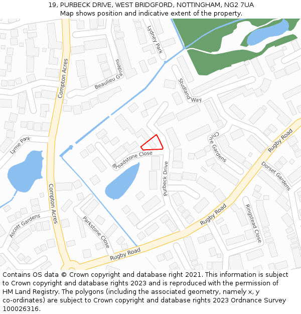 19, PURBECK DRIVE, WEST BRIDGFORD, NOTTINGHAM, NG2 7UA: Location map and indicative extent of plot