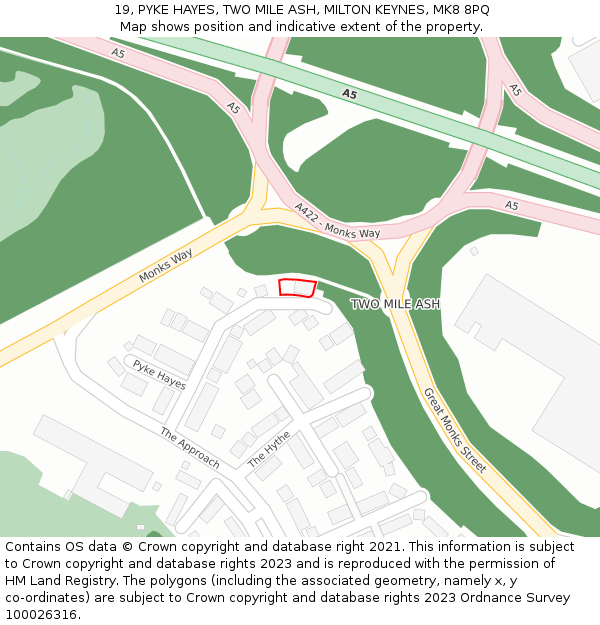 19, PYKE HAYES, TWO MILE ASH, MILTON KEYNES, MK8 8PQ: Location map and indicative extent of plot