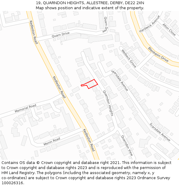 19, QUARNDON HEIGHTS, ALLESTREE, DERBY, DE22 2XN: Location map and indicative extent of plot