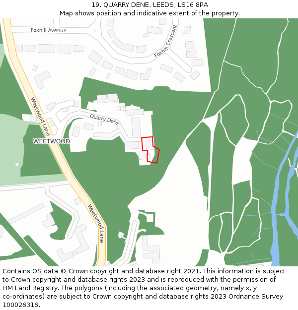 19, QUARRY DENE, LEEDS, LS16 8PA: Location map and indicative extent of plot