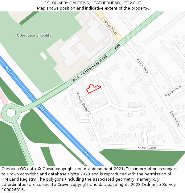 19, QUARRY GARDENS, LEATHERHEAD, KT22 8UE: Location map and indicative extent of plot