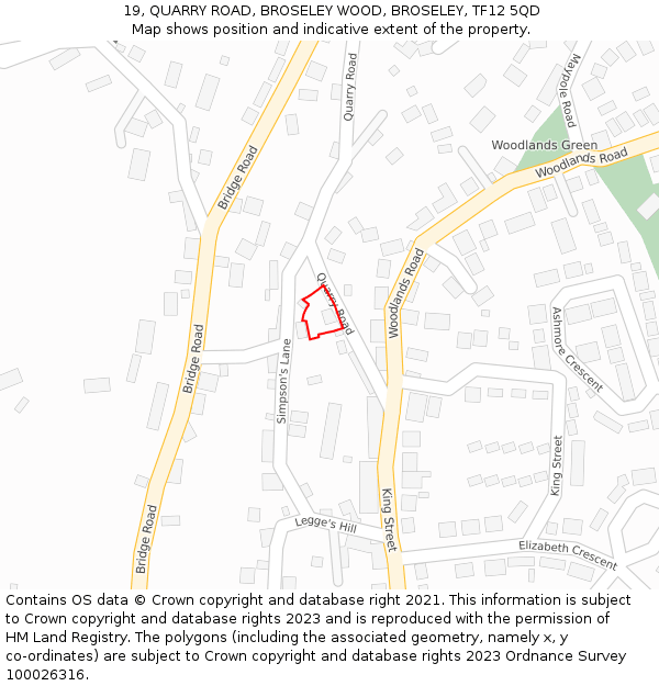 19, QUARRY ROAD, BROSELEY WOOD, BROSELEY, TF12 5QD: Location map and indicative extent of plot