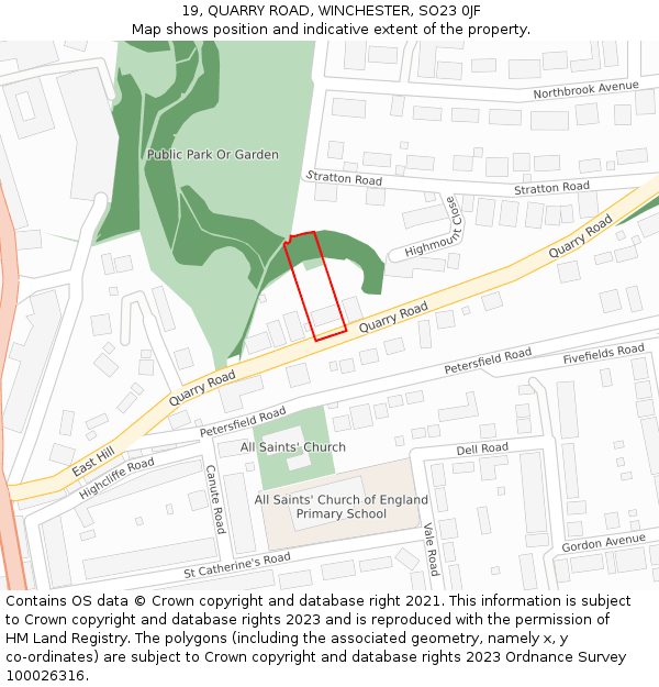 19, QUARRY ROAD, WINCHESTER, SO23 0JF: Location map and indicative extent of plot