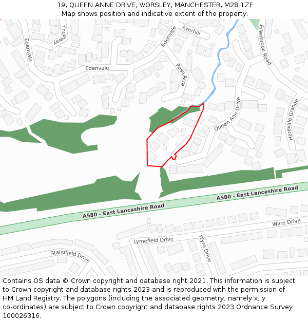19, QUEEN ANNE DRIVE, WORSLEY, MANCHESTER, M28 1ZF: Location map and indicative extent of plot