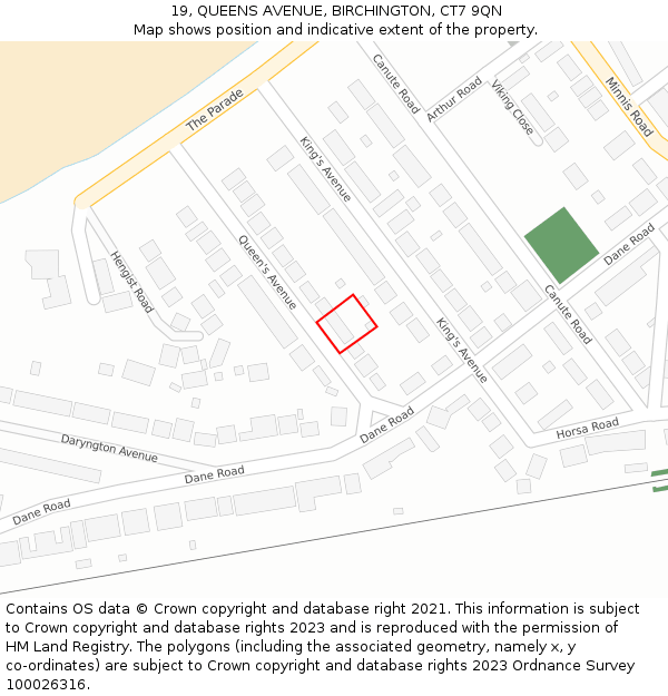 19, QUEENS AVENUE, BIRCHINGTON, CT7 9QN: Location map and indicative extent of plot