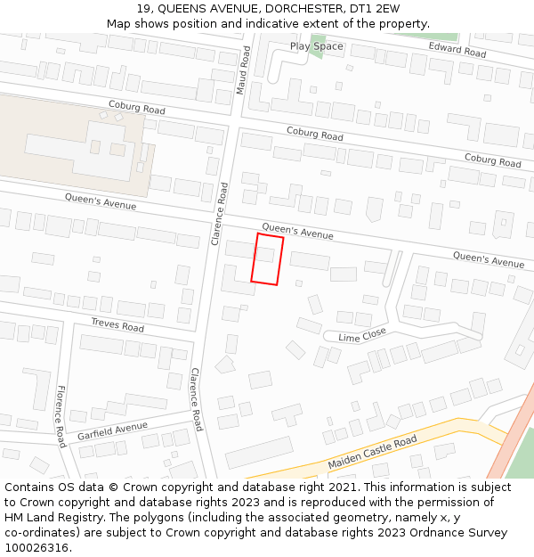 19, QUEENS AVENUE, DORCHESTER, DT1 2EW: Location map and indicative extent of plot