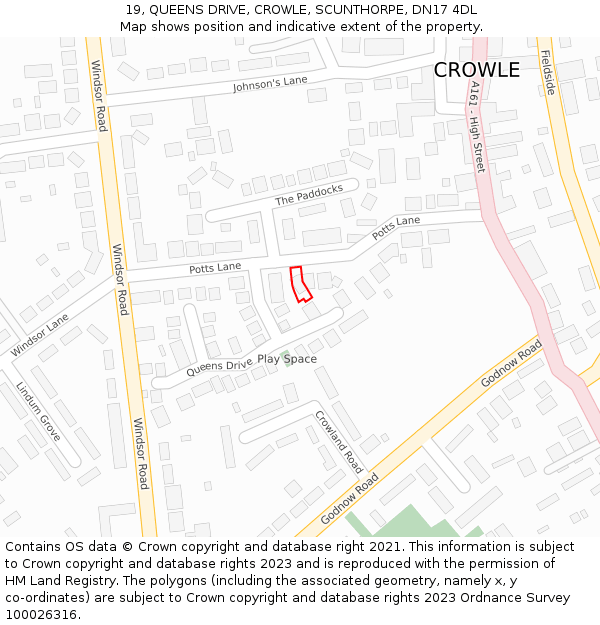 19, QUEENS DRIVE, CROWLE, SCUNTHORPE, DN17 4DL: Location map and indicative extent of plot