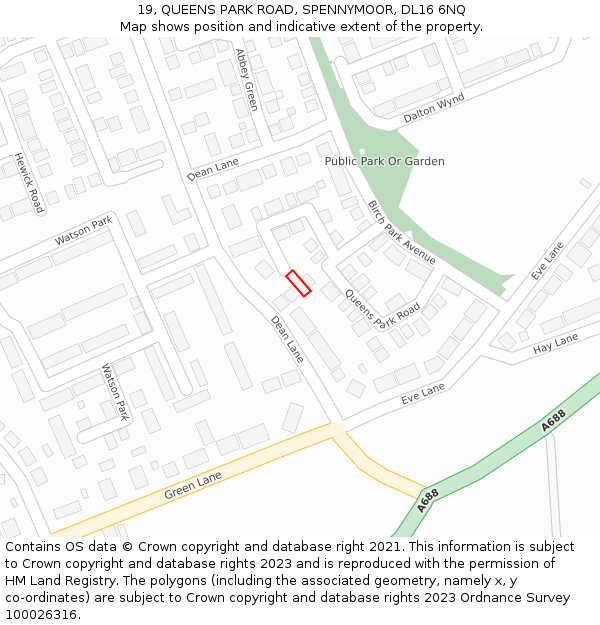 19, QUEENS PARK ROAD, SPENNYMOOR, DL16 6NQ: Location map and indicative extent of plot