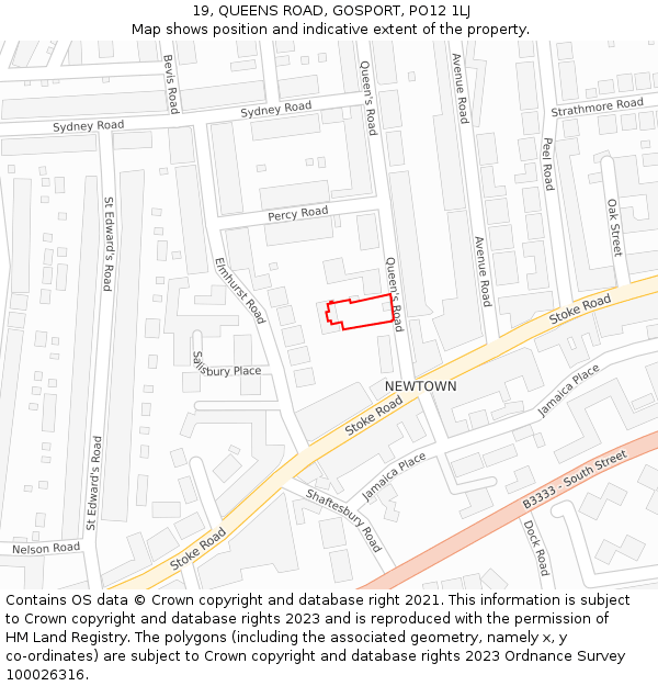 19, QUEENS ROAD, GOSPORT, PO12 1LJ: Location map and indicative extent of plot