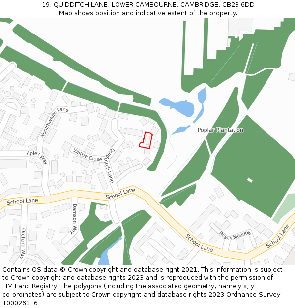 19, QUIDDITCH LANE, LOWER CAMBOURNE, CAMBRIDGE, CB23 6DD: Location map and indicative extent of plot