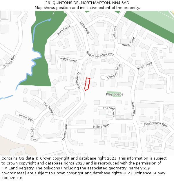 19, QUINTONSIDE, NORTHAMPTON, NN4 5AD: Location map and indicative extent of plot