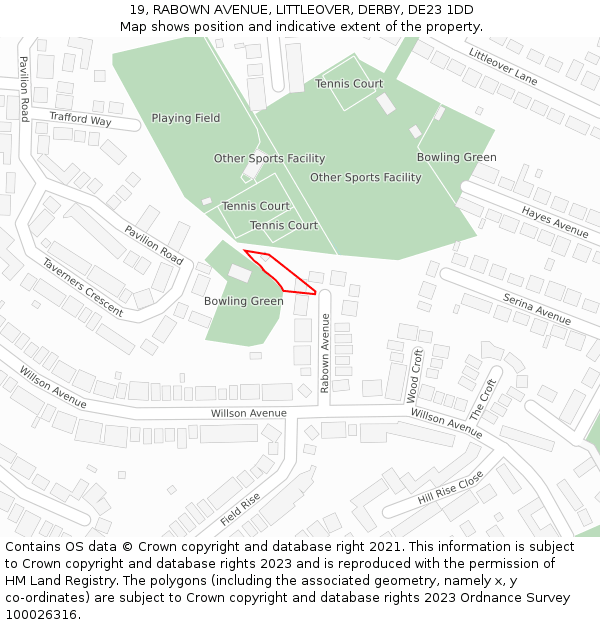 19, RABOWN AVENUE, LITTLEOVER, DERBY, DE23 1DD: Location map and indicative extent of plot