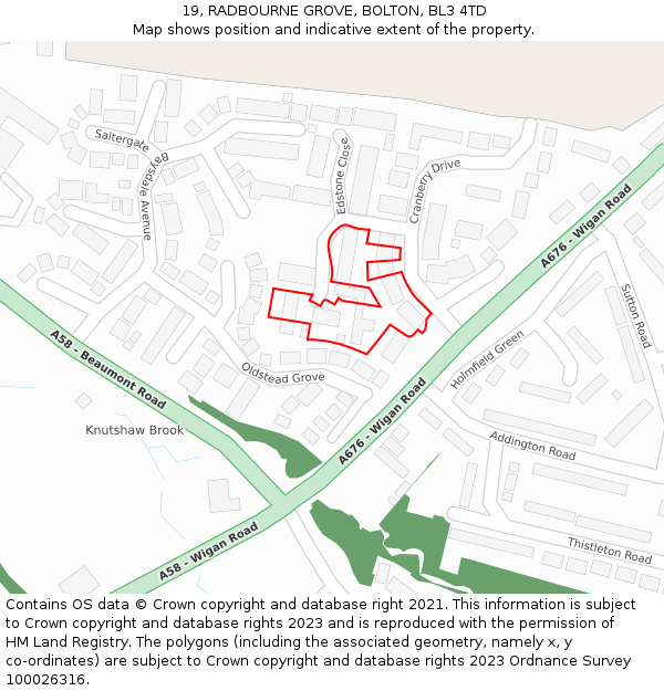19, RADBOURNE GROVE, BOLTON, BL3 4TD: Location map and indicative extent of plot