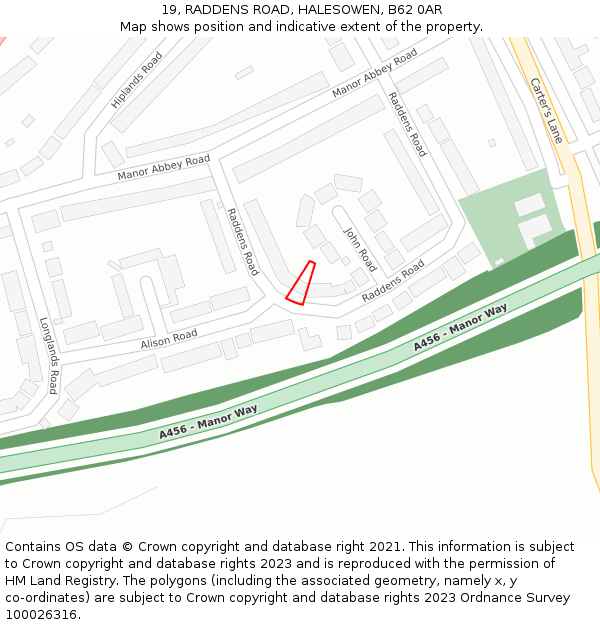 19, RADDENS ROAD, HALESOWEN, B62 0AR: Location map and indicative extent of plot