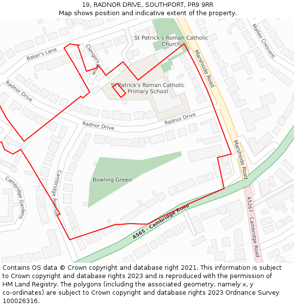 19, RADNOR DRIVE, SOUTHPORT, PR9 9RR: Location map and indicative extent of plot
