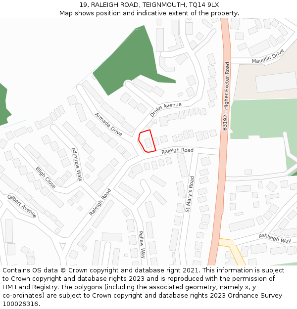 19, RALEIGH ROAD, TEIGNMOUTH, TQ14 9LX: Location map and indicative extent of plot