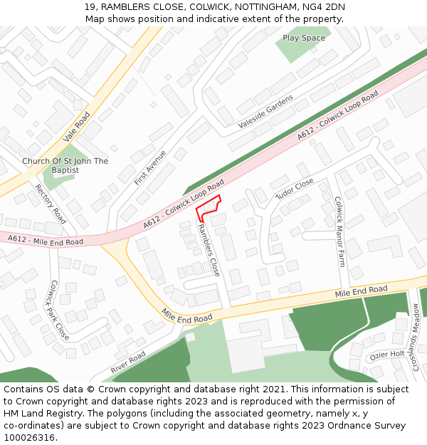 19, RAMBLERS CLOSE, COLWICK, NOTTINGHAM, NG4 2DN: Location map and indicative extent of plot