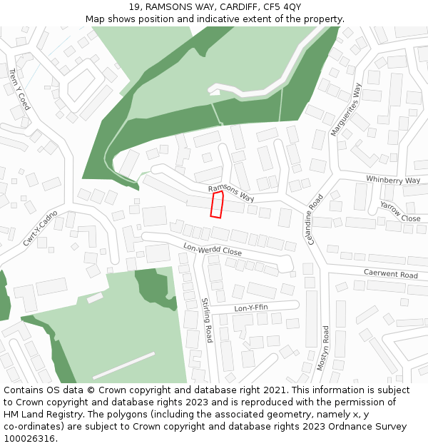 19, RAMSONS WAY, CARDIFF, CF5 4QY: Location map and indicative extent of plot