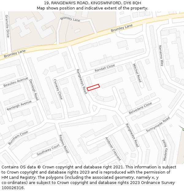 19, RANGEWAYS ROAD, KINGSWINFORD, DY6 8QH: Location map and indicative extent of plot