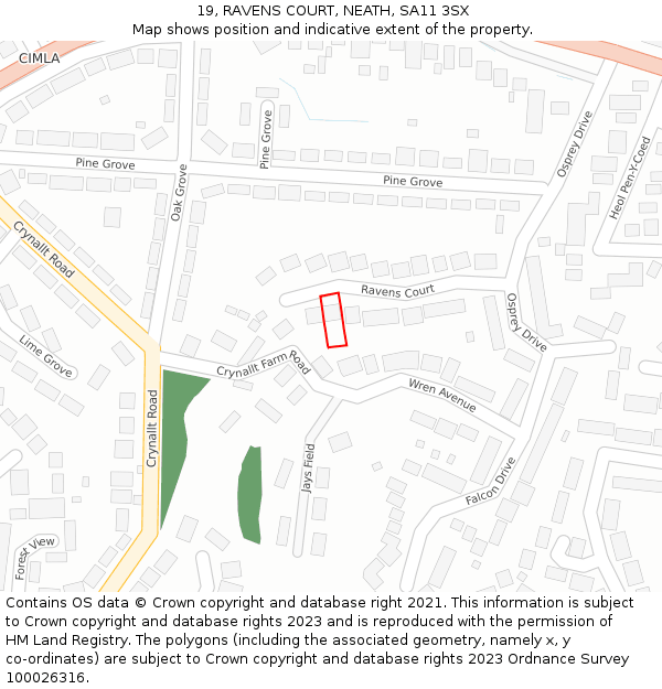 19, RAVENS COURT, NEATH, SA11 3SX: Location map and indicative extent of plot