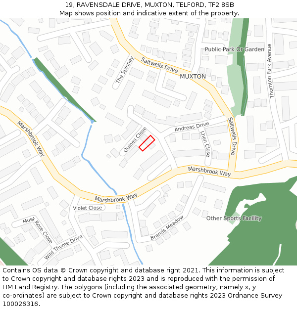 19, RAVENSDALE DRIVE, MUXTON, TELFORD, TF2 8SB: Location map and indicative extent of plot