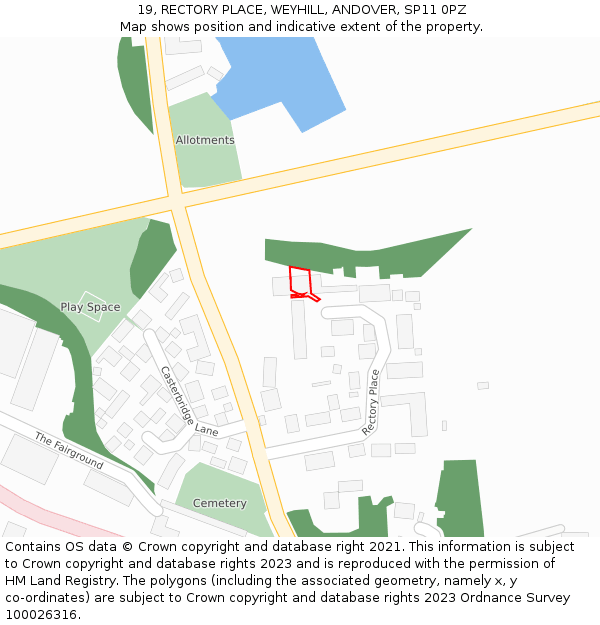 19, RECTORY PLACE, WEYHILL, ANDOVER, SP11 0PZ: Location map and indicative extent of plot