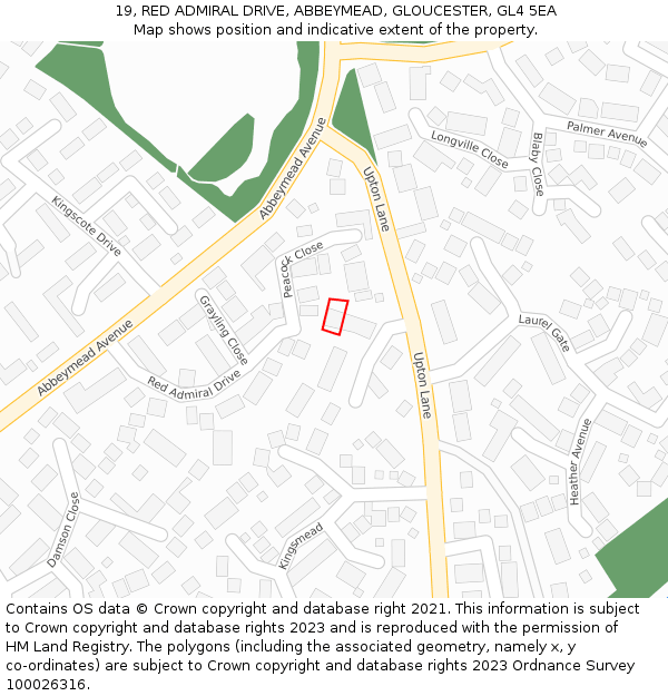 19, RED ADMIRAL DRIVE, ABBEYMEAD, GLOUCESTER, GL4 5EA: Location map and indicative extent of plot