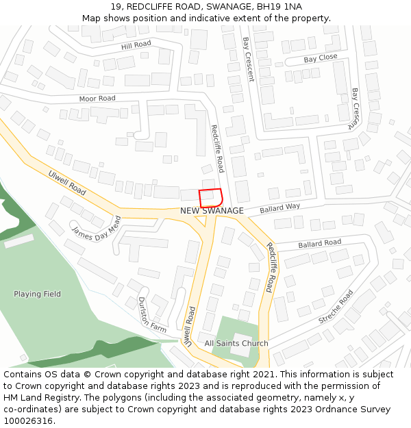 19, REDCLIFFE ROAD, SWANAGE, BH19 1NA: Location map and indicative extent of plot