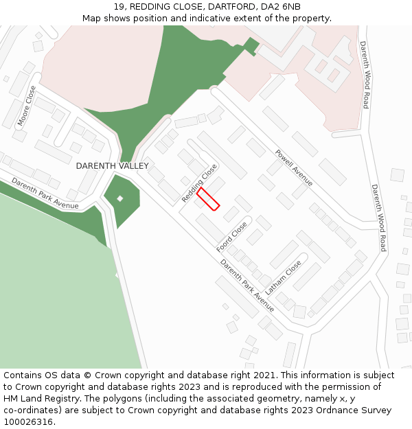 19, REDDING CLOSE, DARTFORD, DA2 6NB: Location map and indicative extent of plot