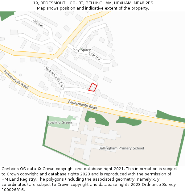 19, REDESMOUTH COURT, BELLINGHAM, HEXHAM, NE48 2ES: Location map and indicative extent of plot