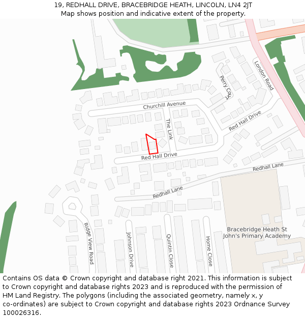 19, REDHALL DRIVE, BRACEBRIDGE HEATH, LINCOLN, LN4 2JT: Location map and indicative extent of plot