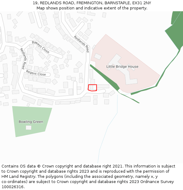 19, REDLANDS ROAD, FREMINGTON, BARNSTAPLE, EX31 2NY: Location map and indicative extent of plot