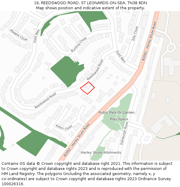 19, REEDSWOOD ROAD, ST LEONARDS-ON-SEA, TN38 8DN: Location map and indicative extent of plot