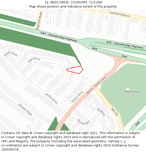 19, REES DRIVE, COVENTRY, CV3 6QF: Location map and indicative extent of plot