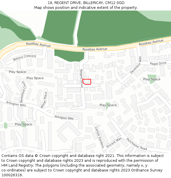 19, REGENT DRIVE, BILLERICAY, CM12 0GD: Location map and indicative extent of plot