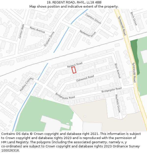 19, REGENT ROAD, RHYL, LL18 4BB: Location map and indicative extent of plot