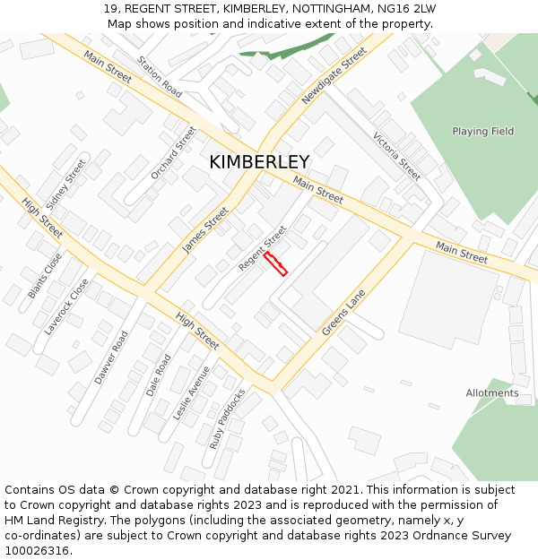 19, REGENT STREET, KIMBERLEY, NOTTINGHAM, NG16 2LW: Location map and indicative extent of plot