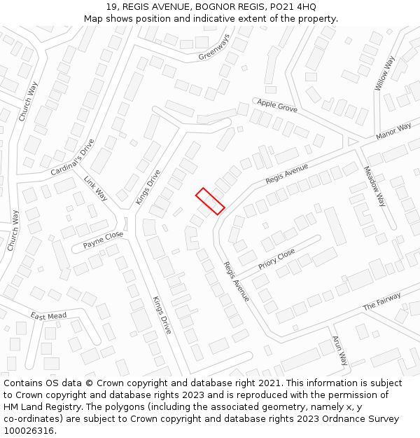 19, REGIS AVENUE, BOGNOR REGIS, PO21 4HQ: Location map and indicative extent of plot