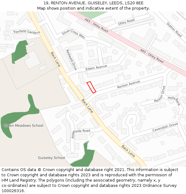 19, RENTON AVENUE, GUISELEY, LEEDS, LS20 8EE: Location map and indicative extent of plot