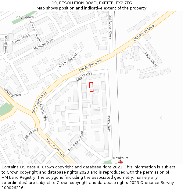 19, RESOLUTION ROAD, EXETER, EX2 7FG: Location map and indicative extent of plot