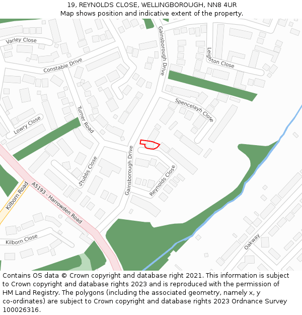 19, REYNOLDS CLOSE, WELLINGBOROUGH, NN8 4UR: Location map and indicative extent of plot