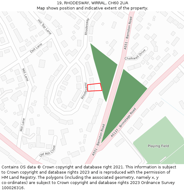 19, RHODESWAY, WIRRAL, CH60 2UA: Location map and indicative extent of plot