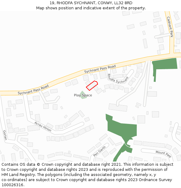 19, RHODFA SYCHNANT, CONWY, LL32 8RD: Location map and indicative extent of plot